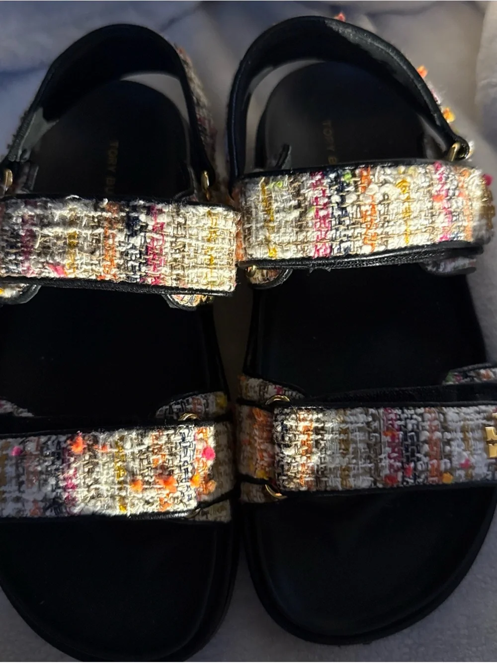 Tory Burch Kira Sport Multicolor Tweed Strap Sandals 6.5 Medium